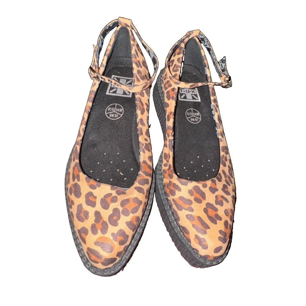 T.U.K. Leopard Pointed Ballet Creaper Women's 8 Platform Goth Mary jane